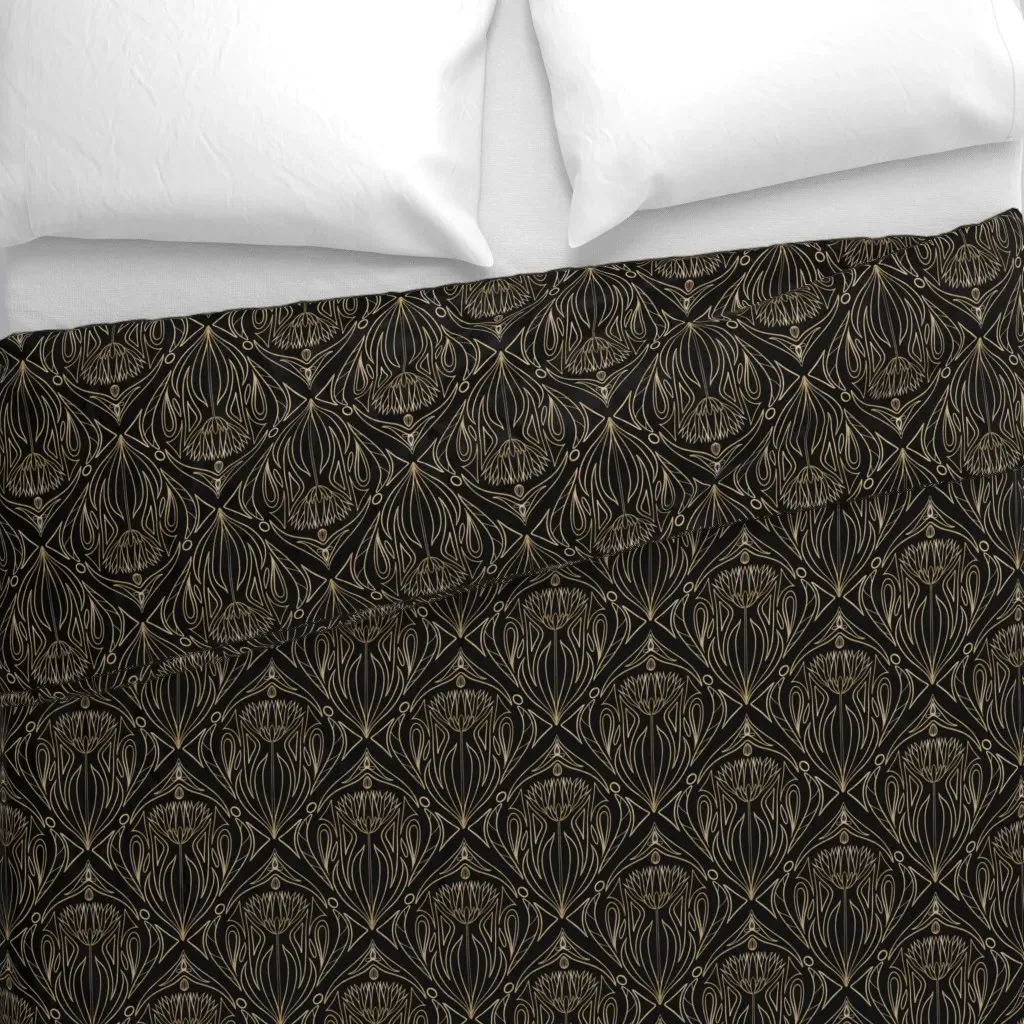 Whispering Dahlia Art Nouveau Duvet Cover - Gold alternate view