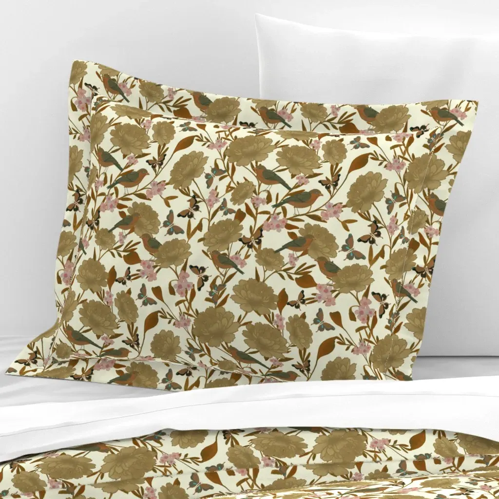 Whispering Garden Standard Flanged Cushion Cover - Beige, Cotton Sateen product