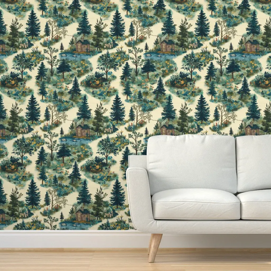 Whispering Woodland Retreat Peel and Stick Wallpaper - Teal product
