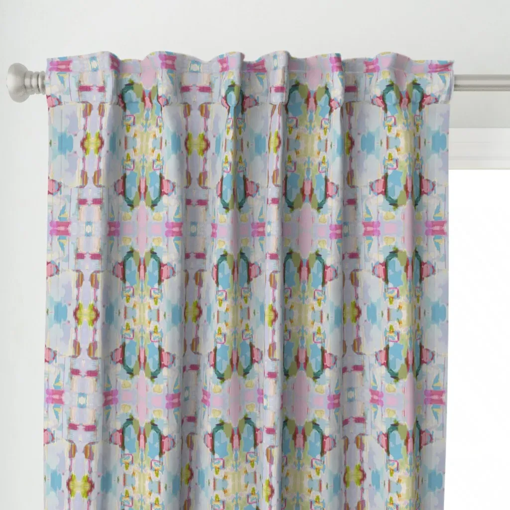 Whispers Of Pink Abstract Curtain Panel - Light Blue alternate view