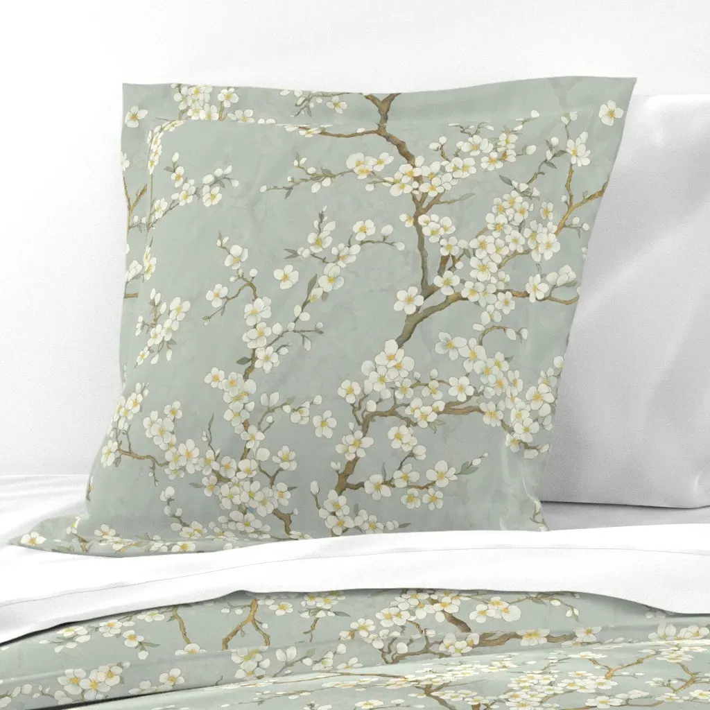 White Blossoms Botanical Euro Pillow Sham - White product