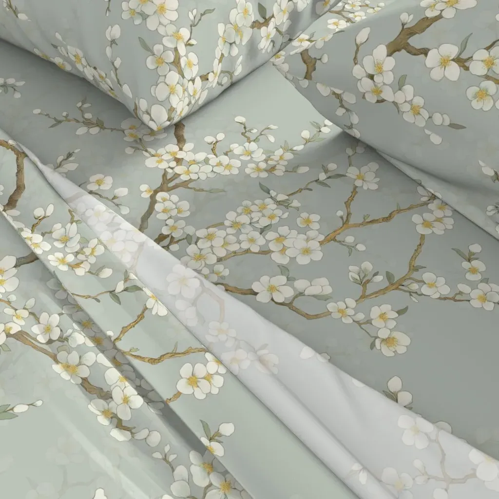 White Blossoms Botanical King Sheet Set - White, Green alternate view
