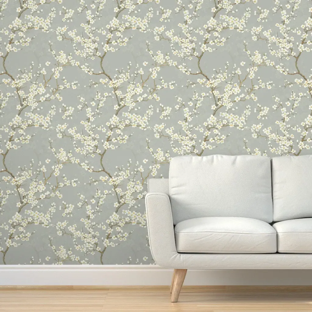White Blossoms Botanical Peel and Stick Wallpaper - White, Beige product