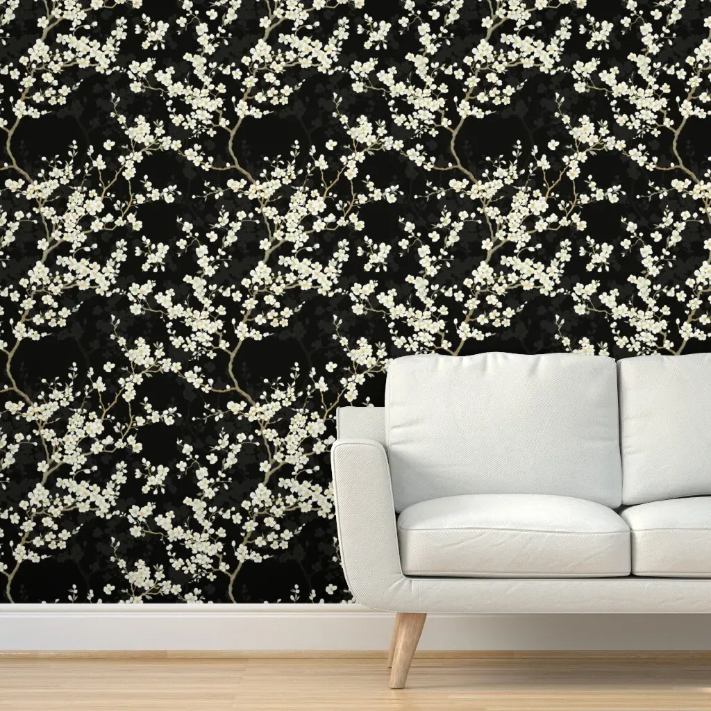 White Blossoms Botanical Peel and Stick Wallpaper - White, Black product