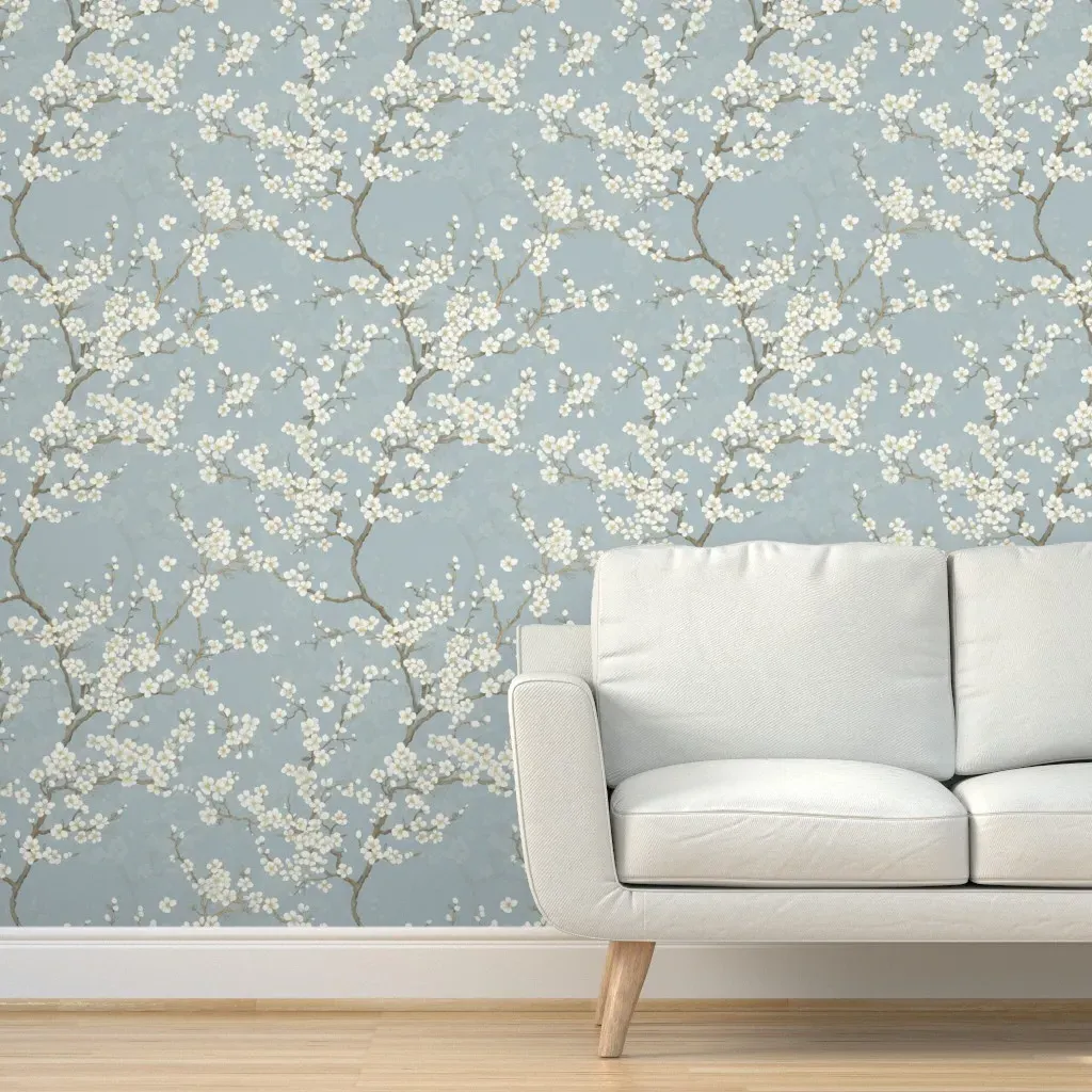 White Blossoms Botanical Peel and Stick Wallpaper - White, Teal product