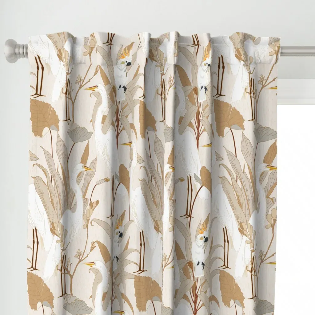 White Cranes Cockatoo Curtain Panel - White alternate view