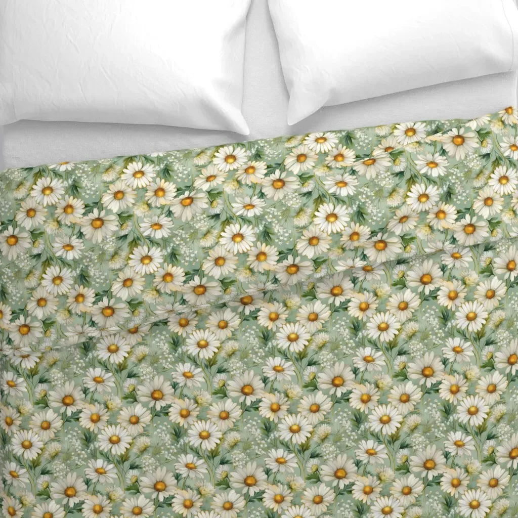 White Daisy Botanical Floral Duvet Cover - White alternate view