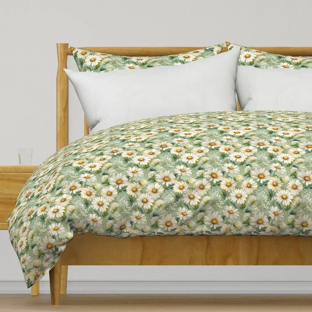 White Daisy Botanical Floral Duvet Cover - White product