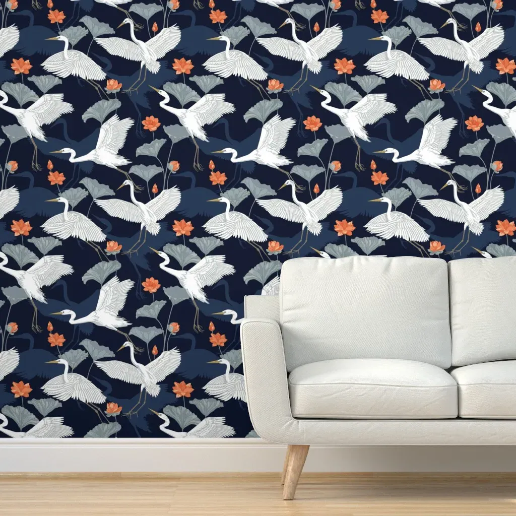 White Egret Indigo Orange Peel and Stick Wallpaper - White product