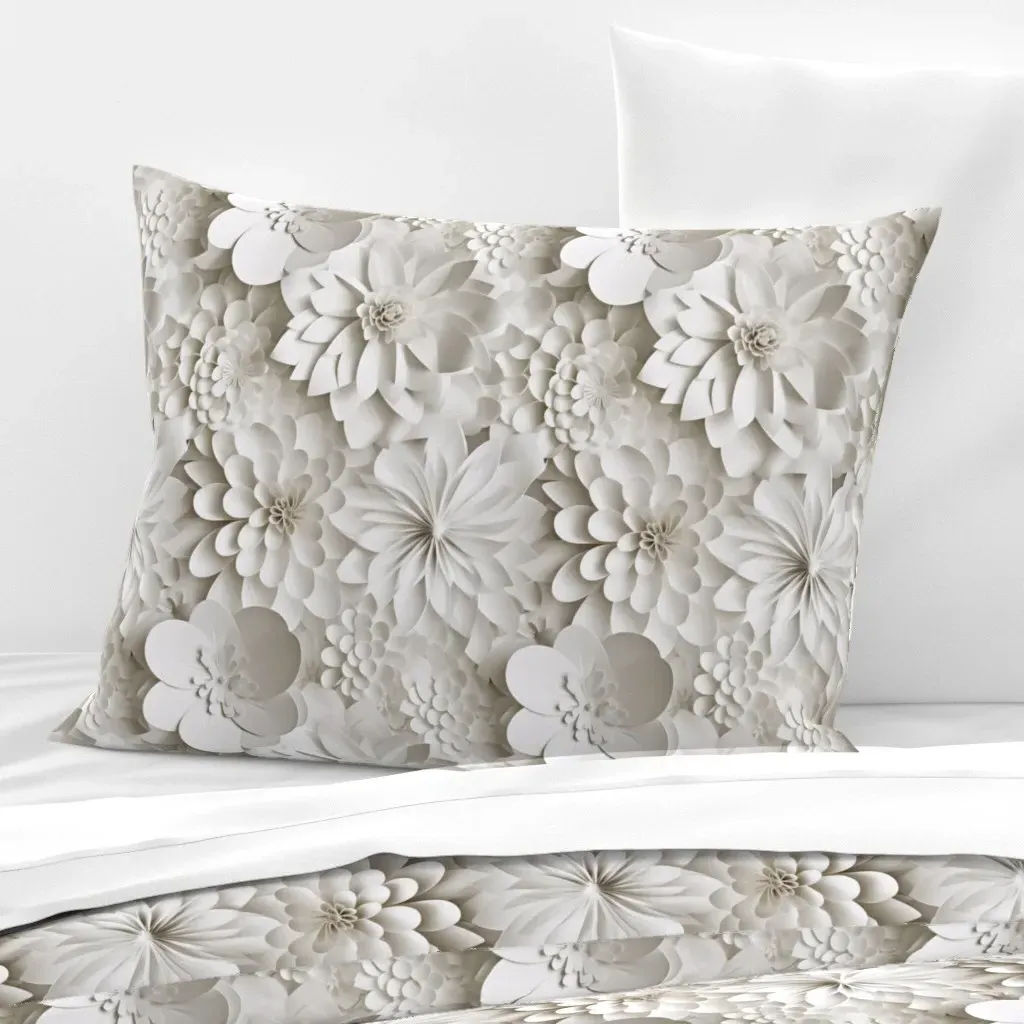 White Floral Cutouts Layered 3-D Cotton Sateen Pillow - White product
