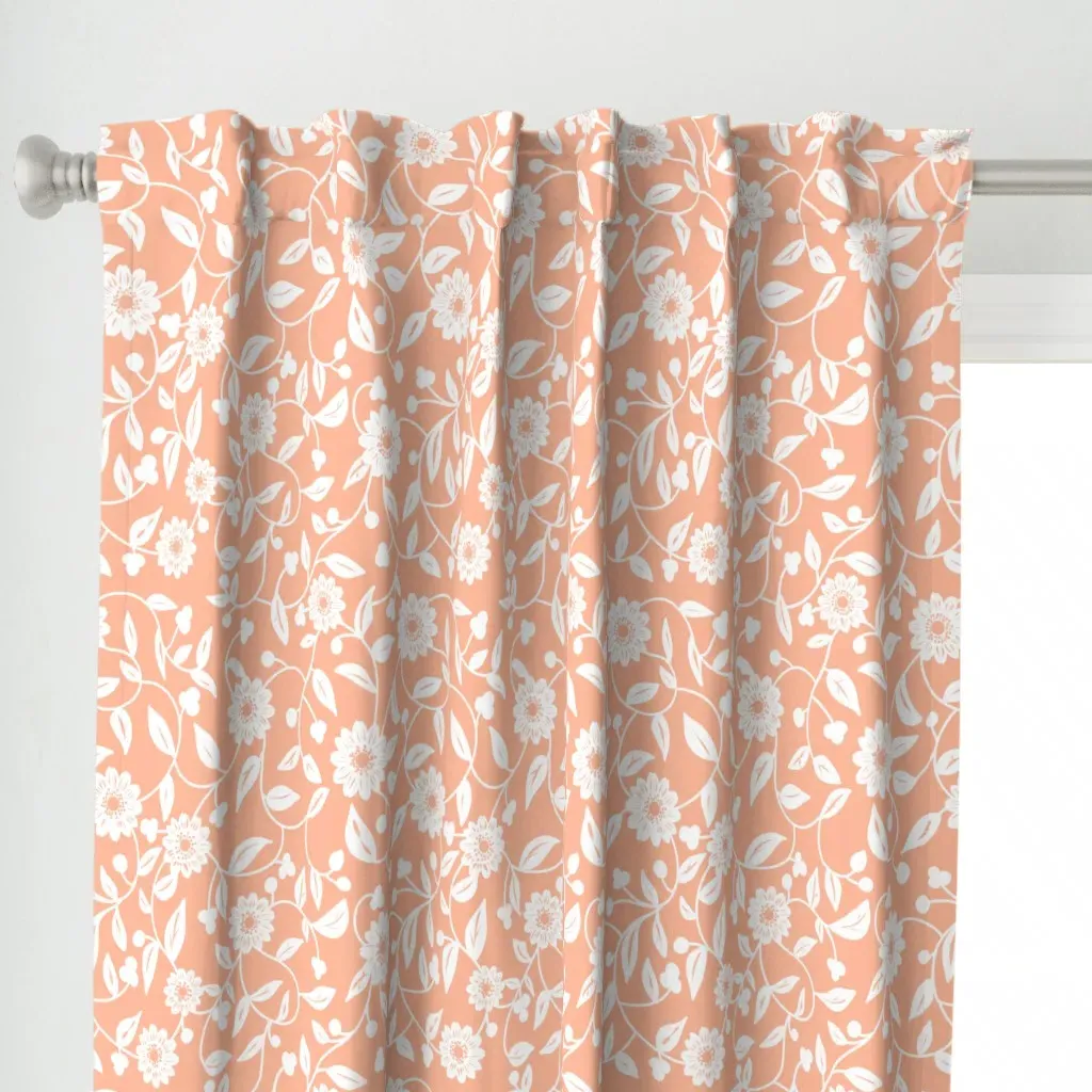 White Flowers Curtain Panel - White alternate view