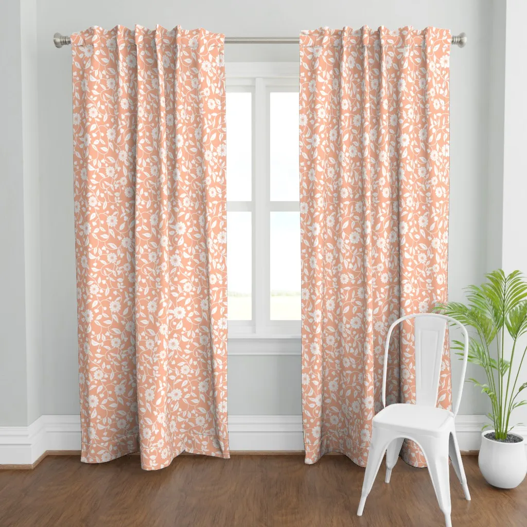 White Flowers Curtain Panel - White product