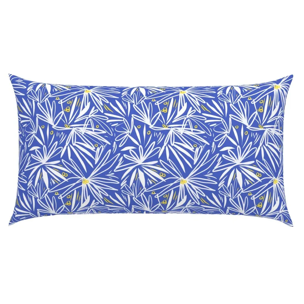White Flowers On Blue King Pillow Sham - White product