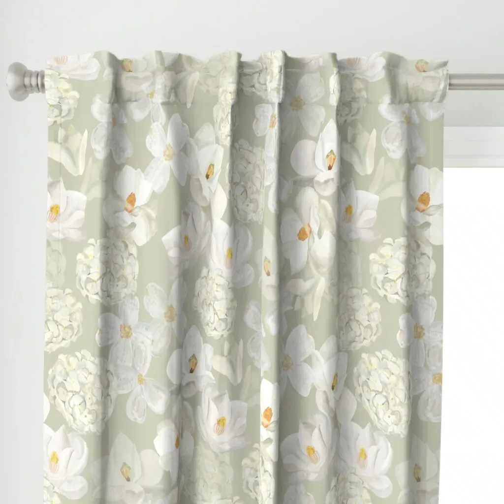 White Flowers Pale Curtain Panel - White alternate view