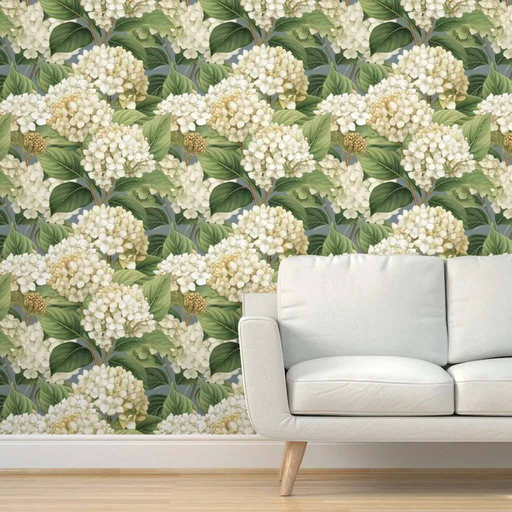 White Hydrangea Bouquet Peel and Stick Wallpaper - Off-White product