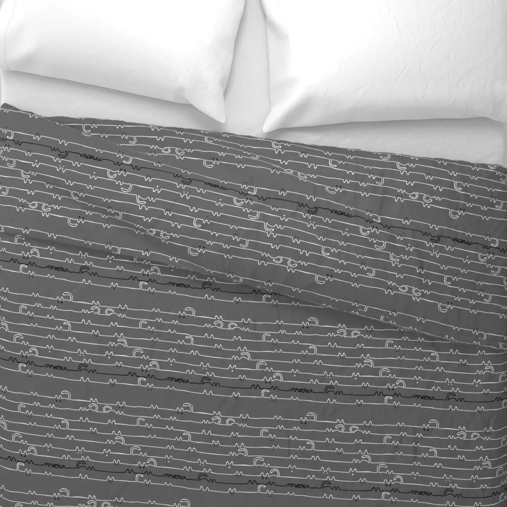 White Lines On Gray Cats S Duvet Cover - Gray alternate view