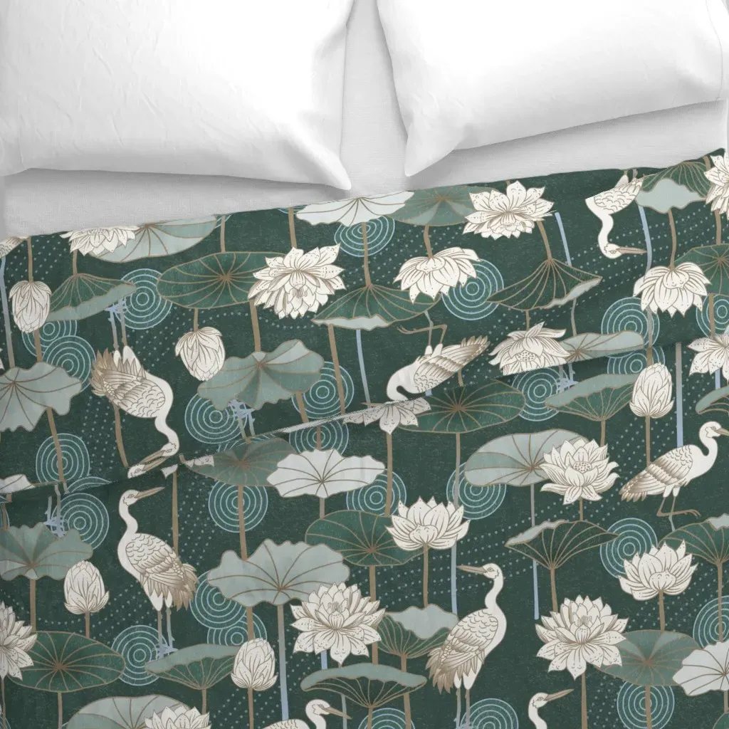 White Lotus Tranquility Duvet Cover - Dark Teal alternate view