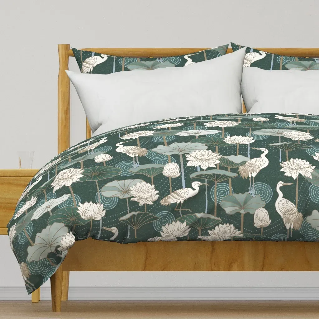 White Lotus Tranquility Duvet Cover - Dark Teal product