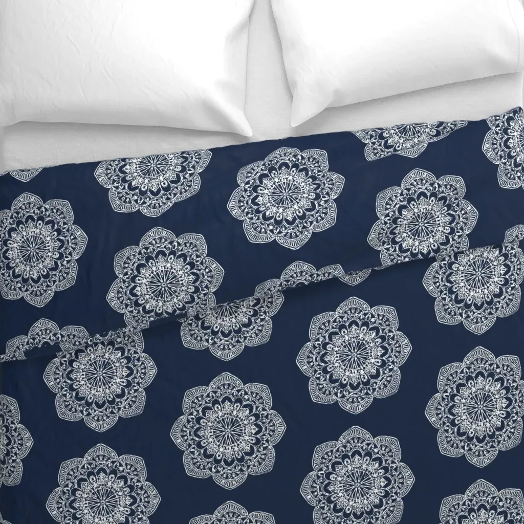 White Medallion On Navy Block Duvet Cover alternate view