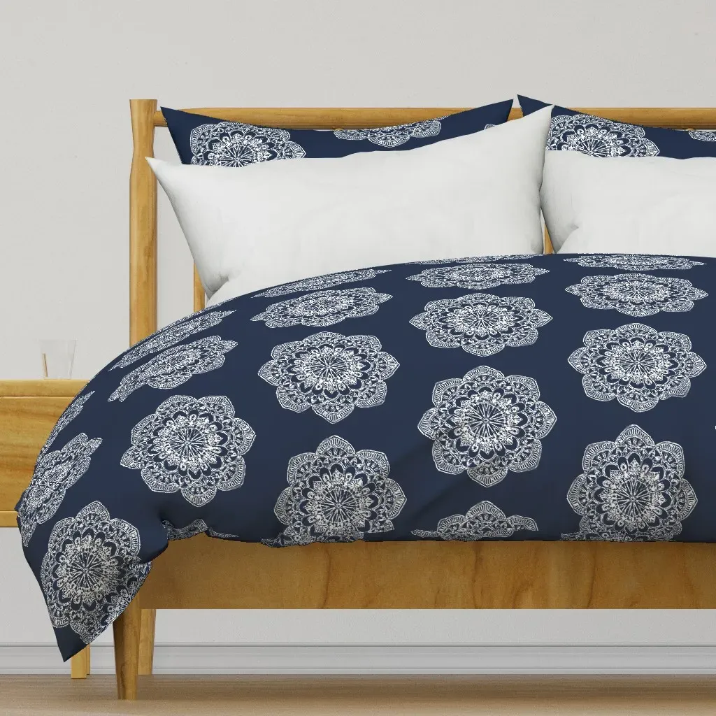 White Medallion On Navy Block Duvet Cover product