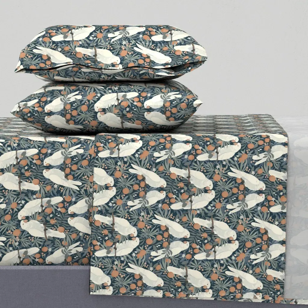 White Parrots Woven Texture Queen Sheet Set - White product