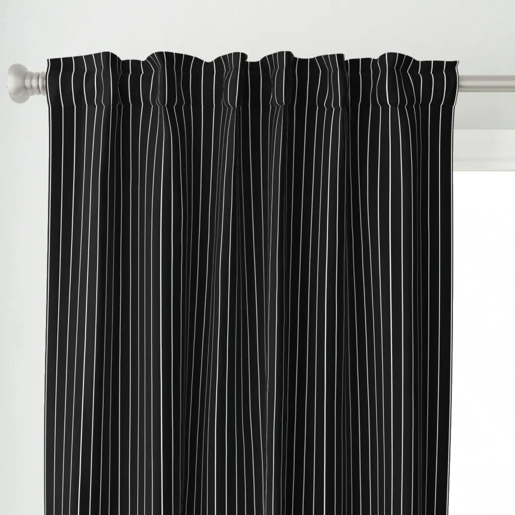 White Pinstripe Curtain Panel - White, Black alternate view