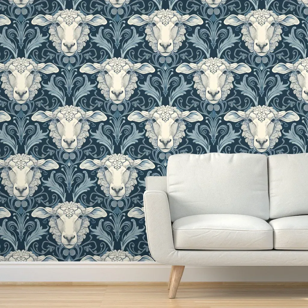 White Sheep Art Nouveau Peel and Stick Wallpaper - Off-White product