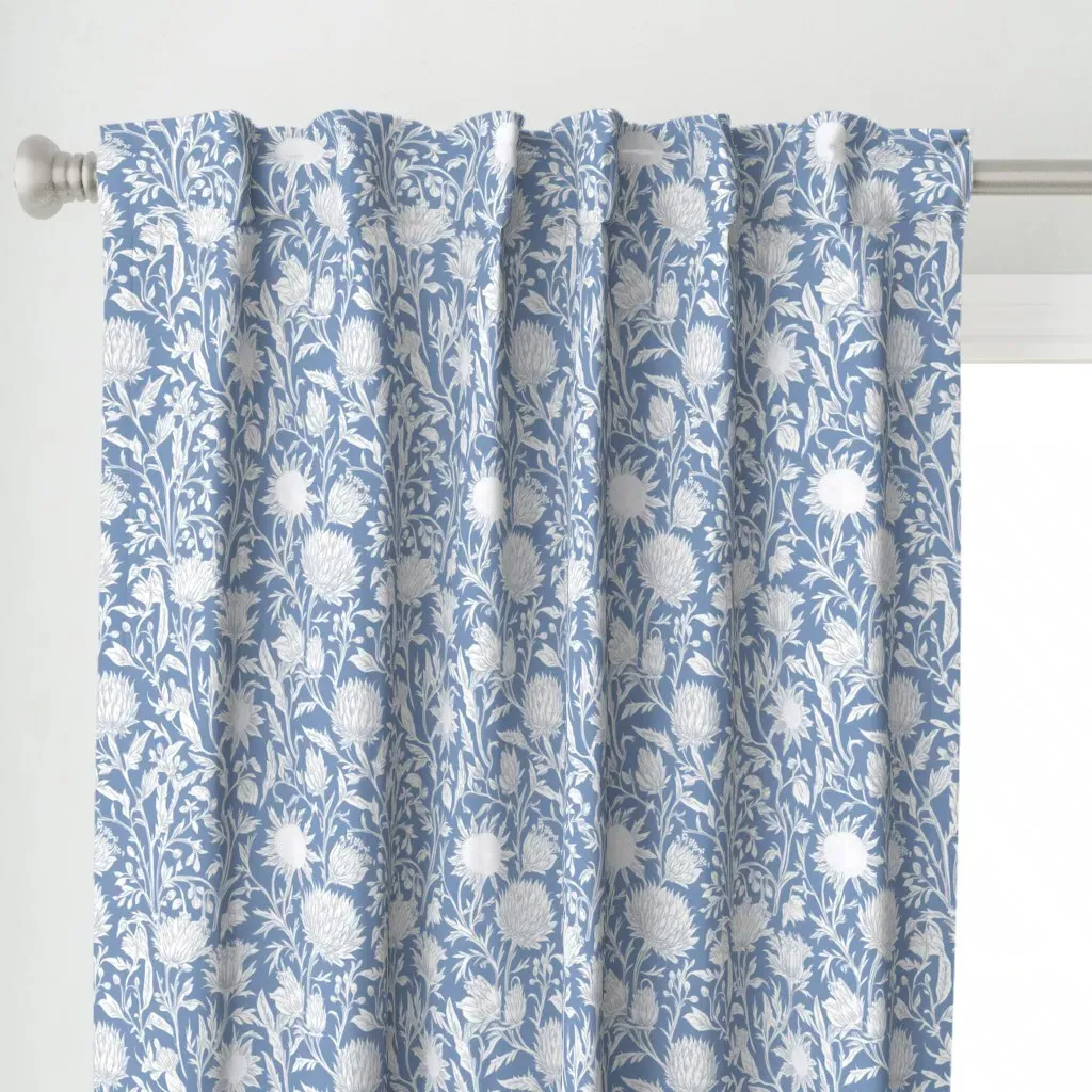 White Thistles Curtain Panel - White alternate view