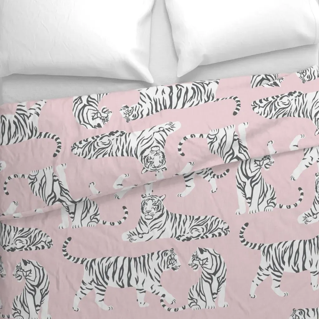 White Tigers Pink Duvet Cover - White alternate view