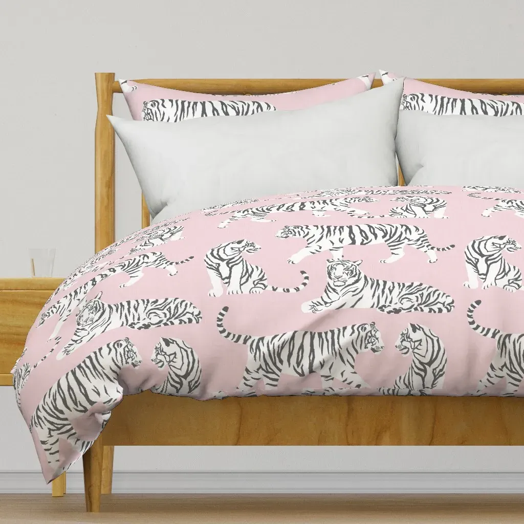 White Tigers Pink Duvet Cover - White product