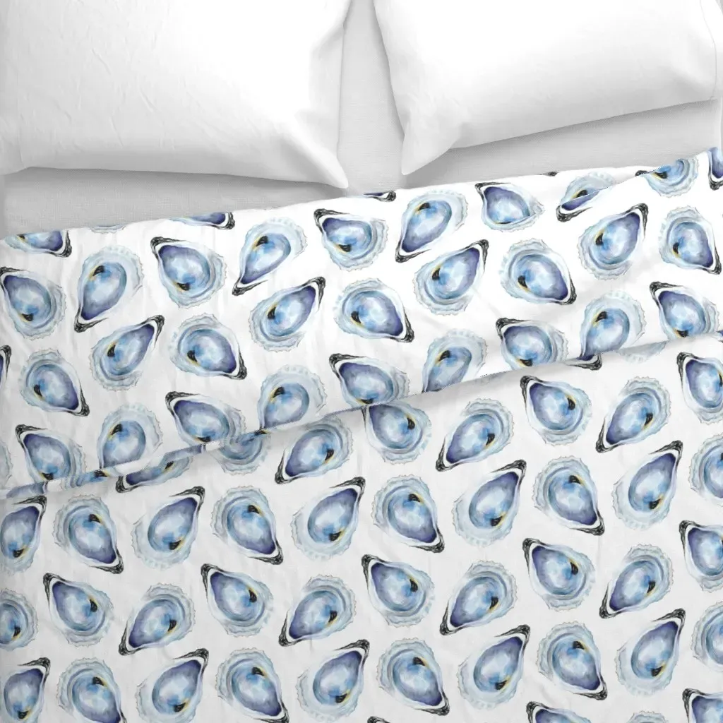 White Watercolor Oysters Duvet Cover - Light Blue alternate view