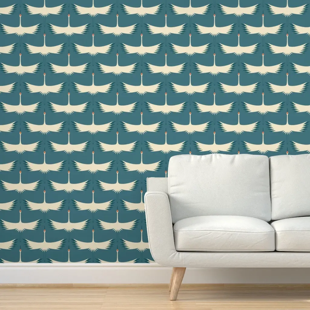 Whooping Crane Migration Peel and Stick Wallpaper - Blue product