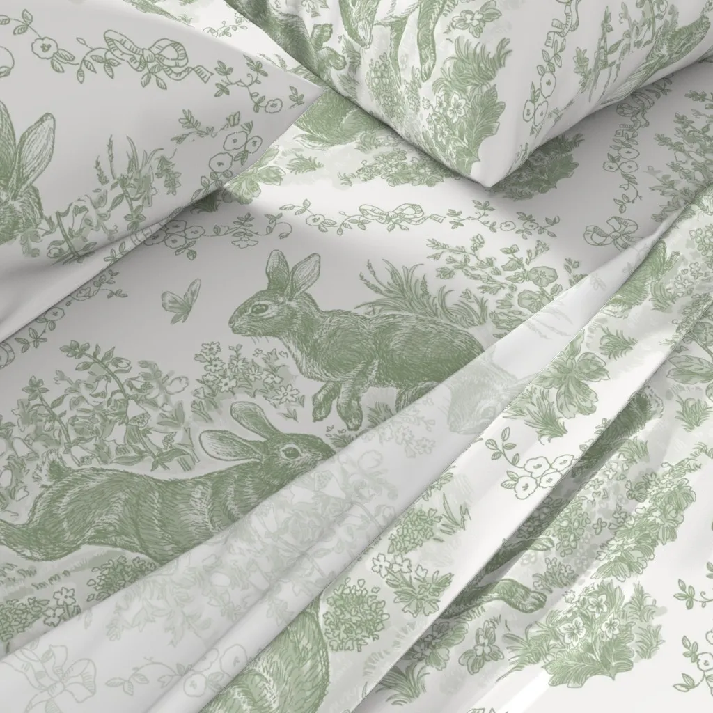 Wickleigh Rabbits Toile De Jouy Twin Sheet Set - Sage Green alternate view