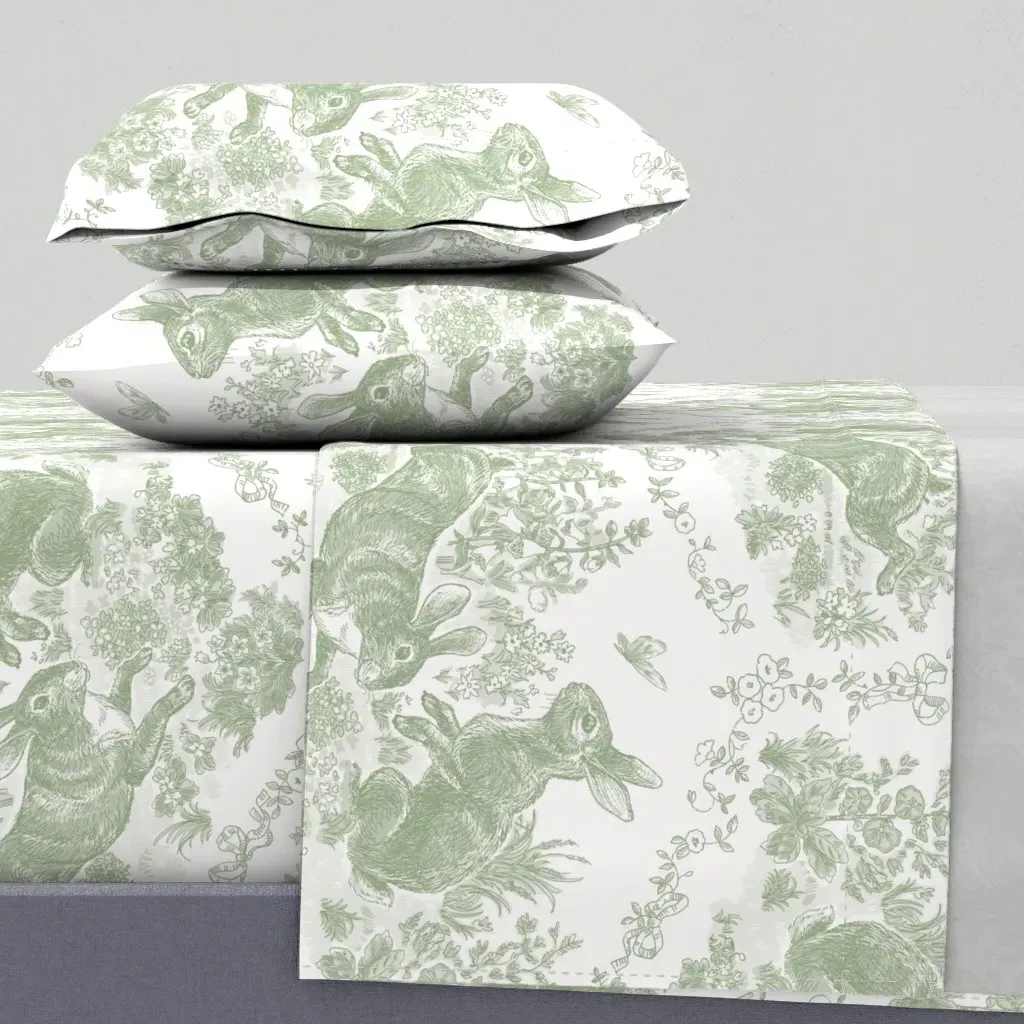 Wickleigh Rabbits Toile De Jouy Twin Sheet Set - Sage Green product