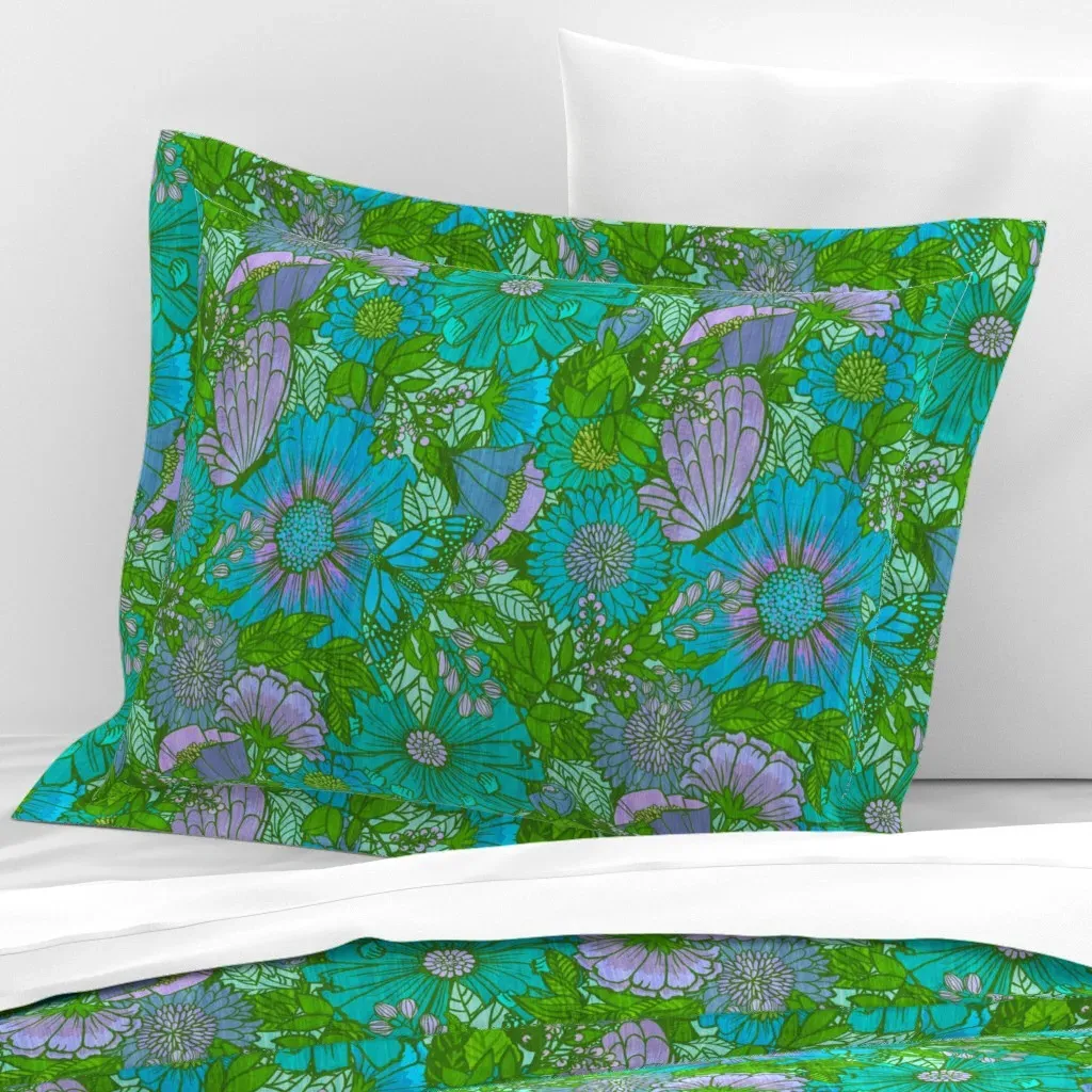 Wide Cotton Sateen Standard Flanged Pillowcase - Blue product