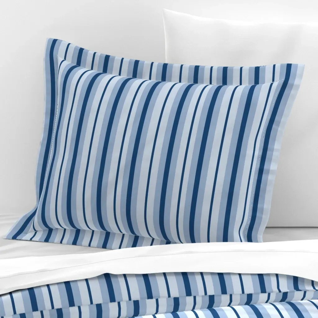 Wide Stripe Three Tones Standard Flanged Pillowcase - Navy Blue, Cotton Sateen product