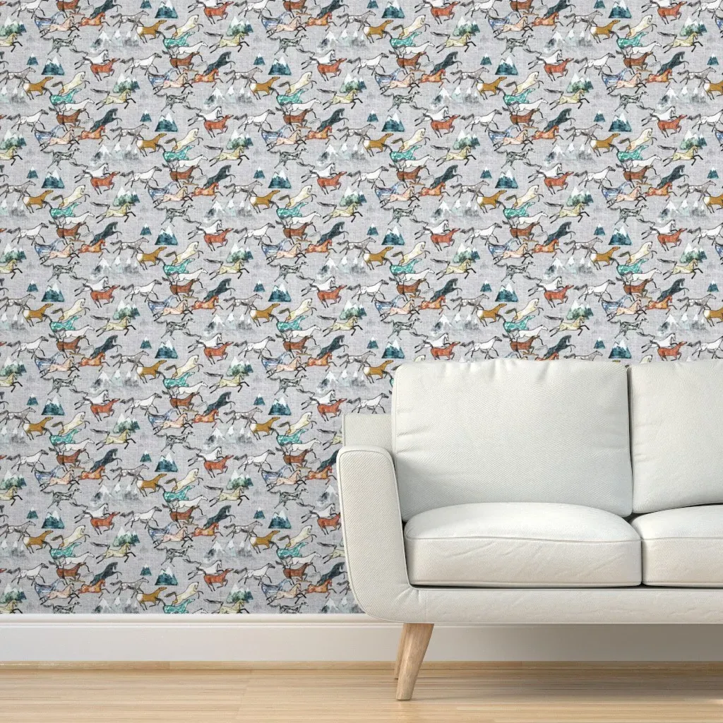 Wild Bush Horses Peel and Stick Wallpaper - Silver product