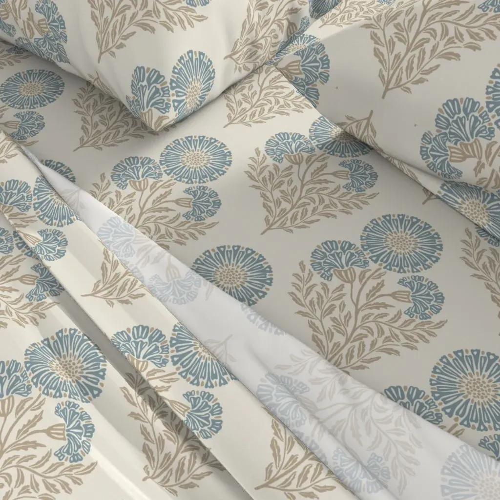 Wild Cornflowers Block Print Twin Sheet Set - Dusty Blue alternate view