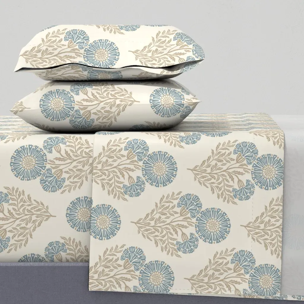 Wild Cornflowers Block Print Twin Sheet Set - Dusty Blue product