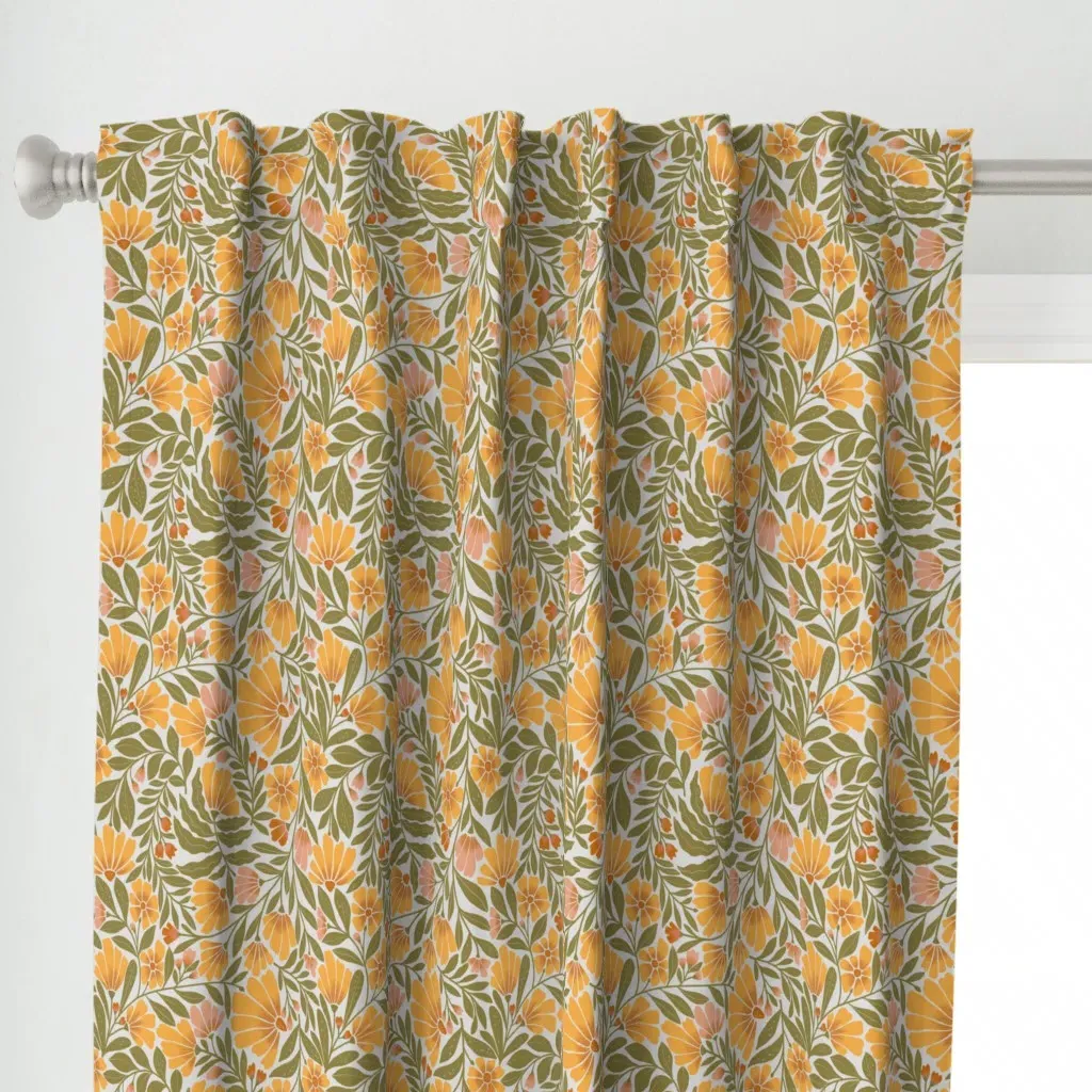 Wild Daisy Minimal Curtain Panel - Orange alternate view