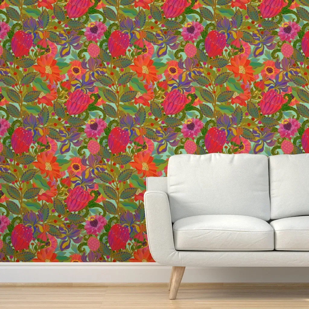 Wild Floriography Peel and Stick Wallpaper - Sea Glass product