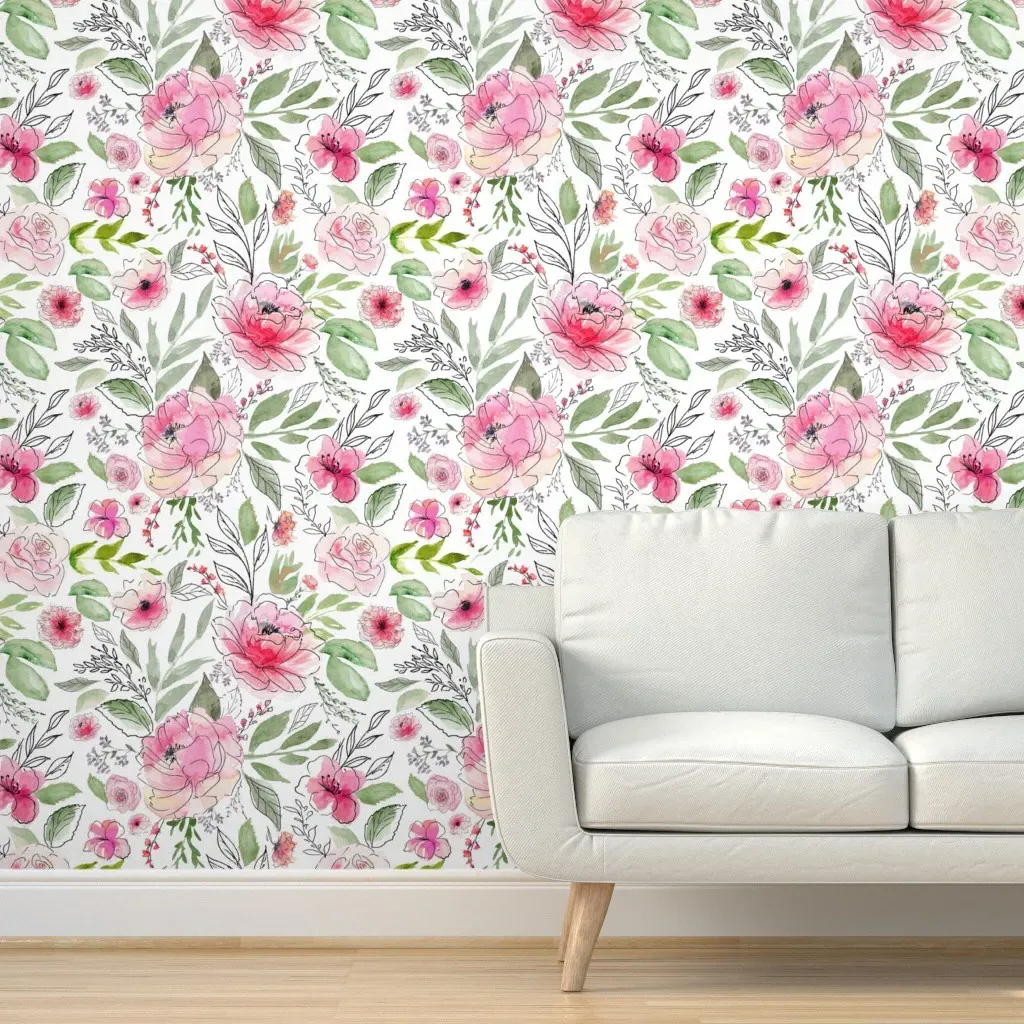 Wild Flower Fields Peel and Stick Wallpaper - Pink product