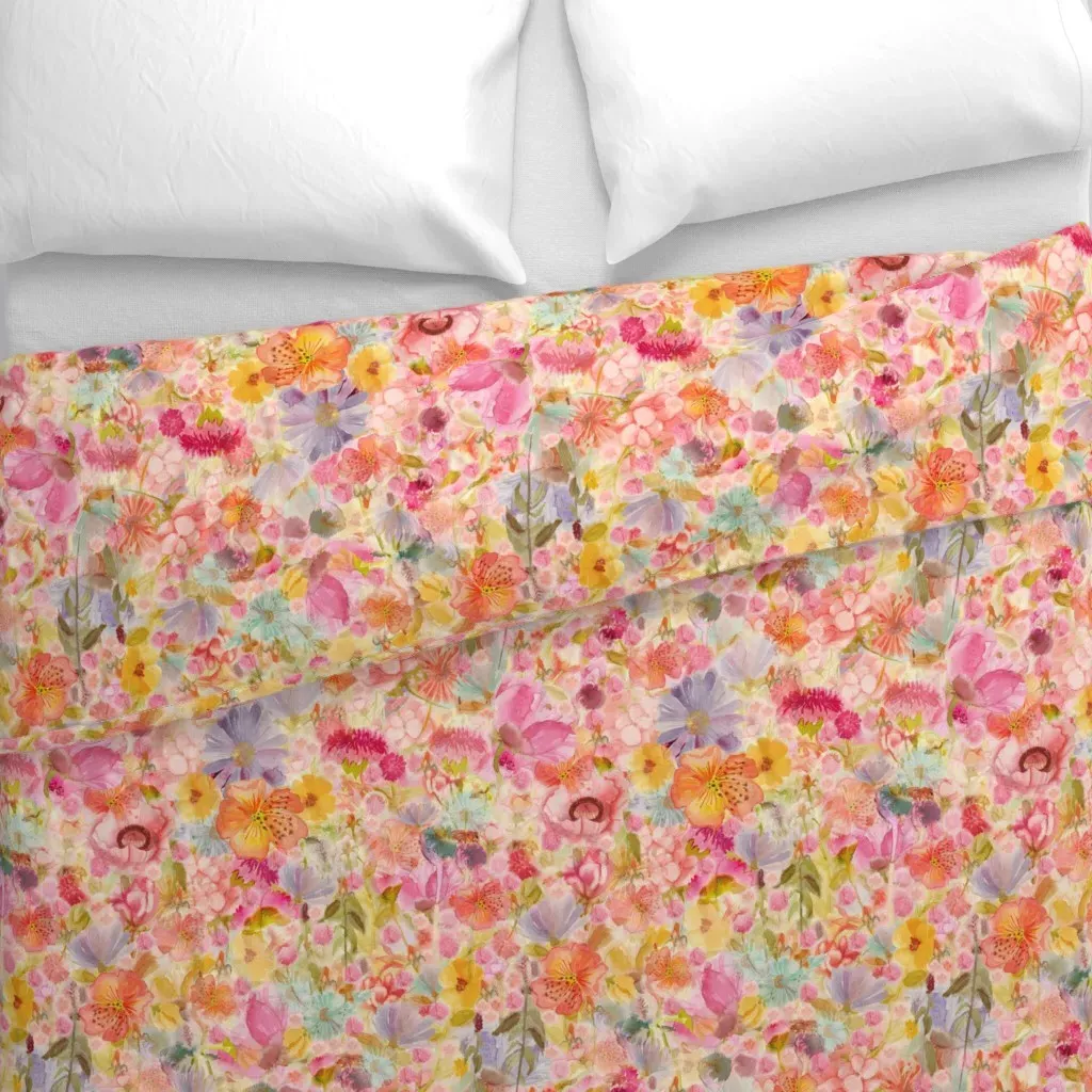 Wild Flowers Watercolor Duvet Cover - Peach alternate view