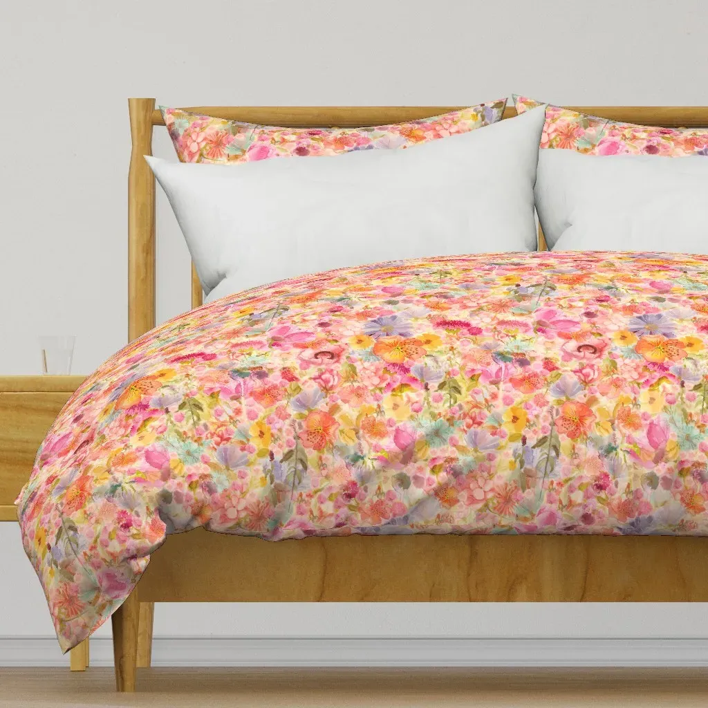 Wild Flowers Watercolor Duvet Cover - Peach product