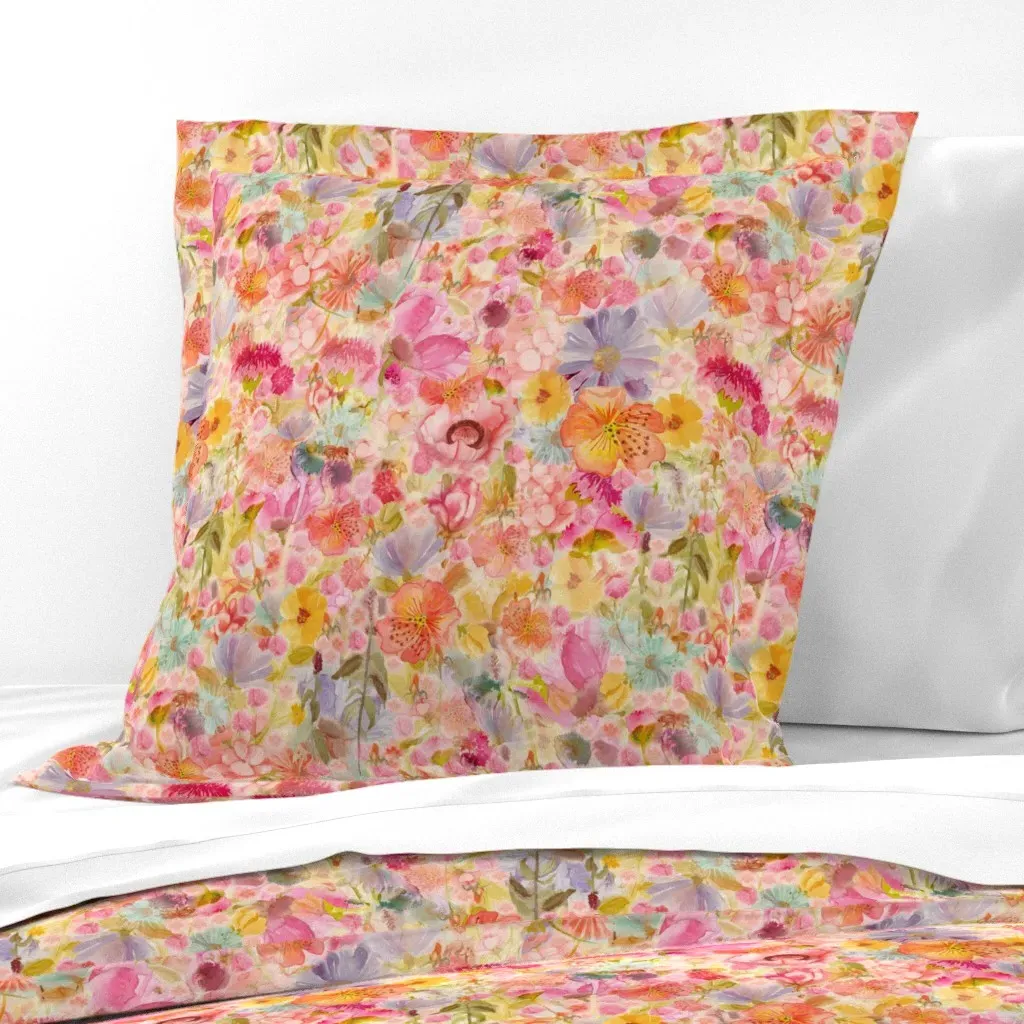 Wild Flowers Watercolor Large Euro Pillow Sham - Peach product