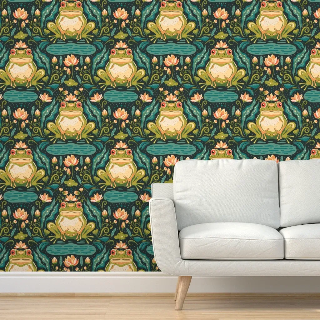 Wild Frog Pond Water Lily Peel and Stick Wallpaper - Green product