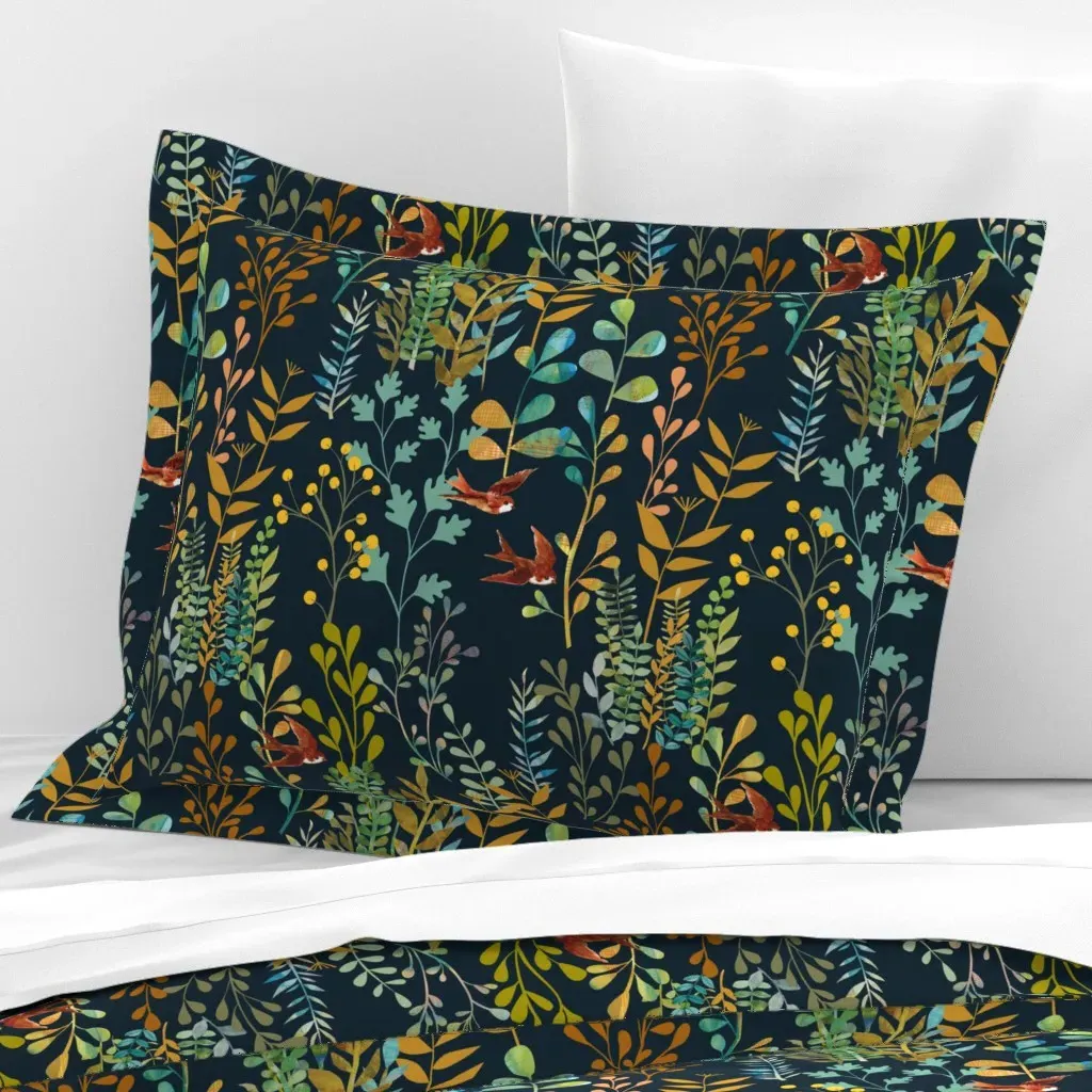 Wild Garden Night Wide Cotton Sateen Standard Flanged Pillowcase - Mustard Yellow product