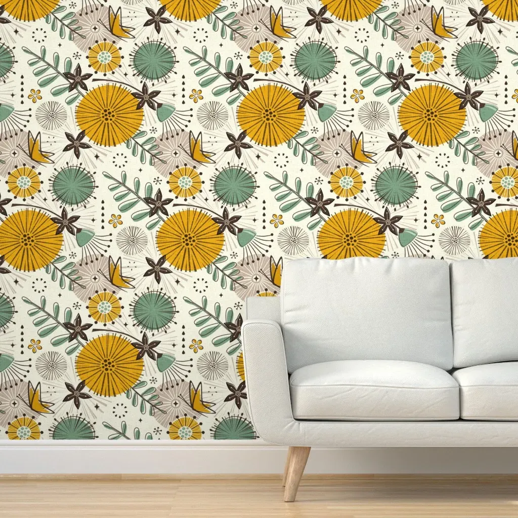 Wild Garden Peel and Stick Wallpaper - Mustard Yellow product