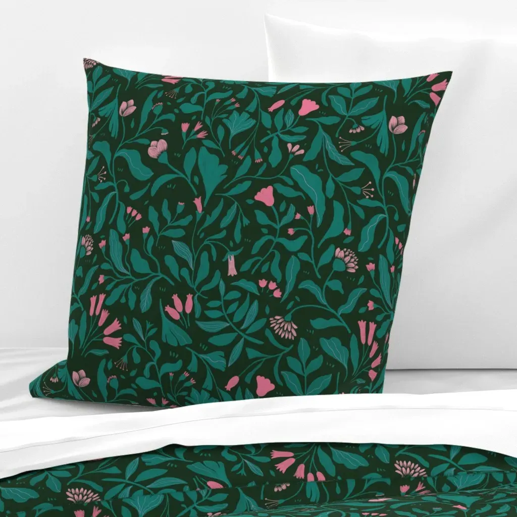 Wild Grass Flowers Botanical Meadow Euro Pillow Sham - Teal product