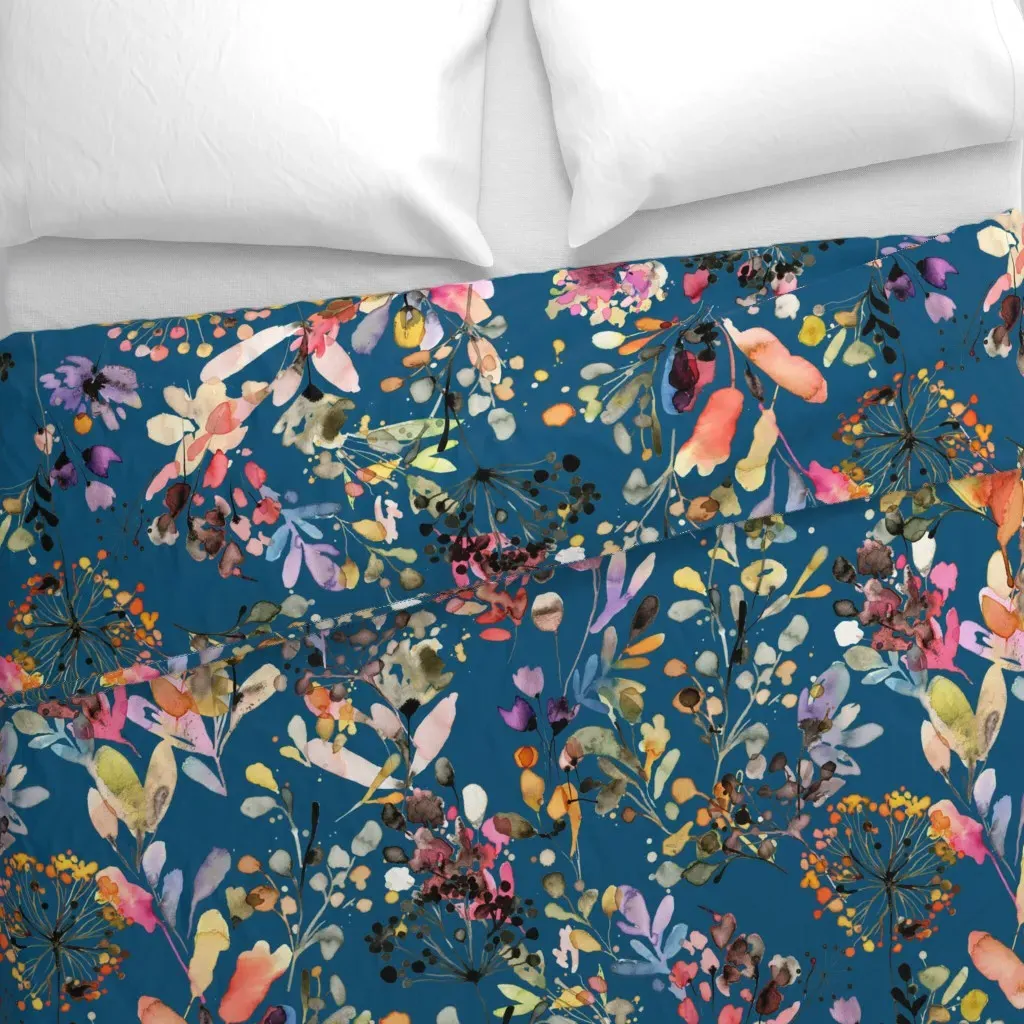 Wild Grasses Botanical Spring Duvet Cover - Teal alternate view